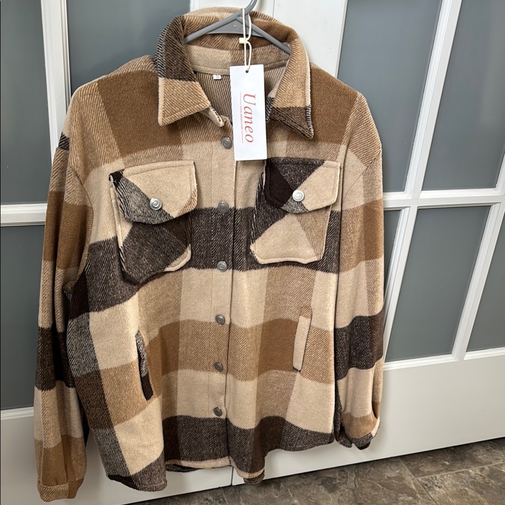 Brown and Tan Lightweight Shirt Jacket with Earth Tones